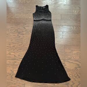 Xscape Black Long Formal Dress with Silver Beads Size 8 See Description